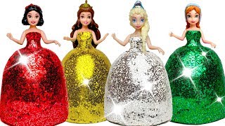 How to Make Play Doh Sparkle Dresses for Disney Princesses DIY [upl. by Onitrof]