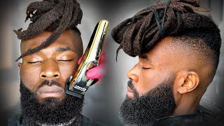 HOW TO CREATE AN AMAZING LOOK WITH LOCS AND A DROP FADE amp BEARD RAZOR SHAPE UP  BARBER TUTORIAL [upl. by Nivej858]