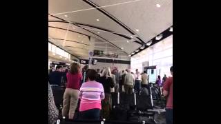 National Anthem at DTW boarding flight to Paris [upl. by Ariuqahs]