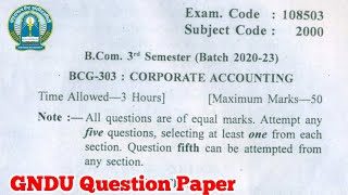 Gndu BCom 3rd Semester Corporate Accounting Question Paper  Bcom 3rd Semester Question Paper [upl. by Kovar]