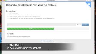 Resumable File Upload in PHP using Tus Protocol v100 Demo [upl. by Garlen]