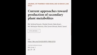 Current approaches toward production of secondary plant metabolites  RTCLTV [upl. by Humberto214]