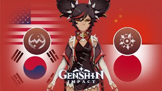 Xinyan Voice in 4 Different Languages Skills amp Attack  Genshin Impact Xinyan [upl. by Towland]