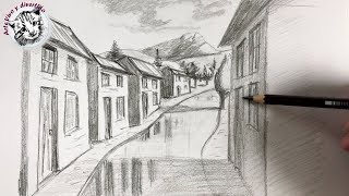 Como Dibujar Pueblo en Perspectiva de Un Punto Paso a Paso [upl. by Thaddus42]