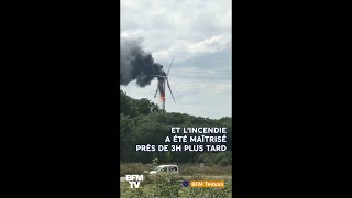 Une éolienne de 80 mètres s’enflamme dans le Morbihan [upl. by Skees]