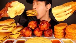 ASMR CHEESY BBQ CHICKEN amp TRIPLE CHEESEBURGERS amp HASH BROWNS No Talking EATING SOUNDS [upl. by Josh]