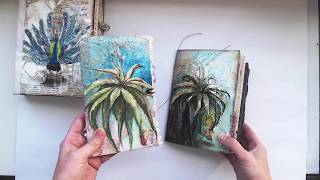 Flip Through of vintage handpainted Botanical and Peacock Junk Journals [upl. by Ahseer]