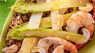 Recette  Salade d’asperges quinoa crevettes et noix de cajou [upl. by Pasco]