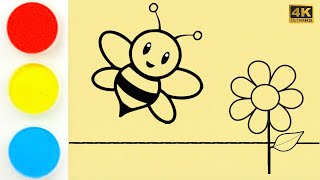 Rainbow Honey Bee Flower Coloring for Kids and Toddlers  Colored Sand Painting [upl. by Nana]