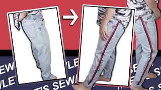 Turning Thrifted Jeans into Side Stripe Jeans  Lets Sew S5 E5 [upl. by England]