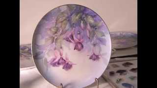 China Painting Tutorial  Fuchsias  Barbara Duncan [upl. by Kippar769]