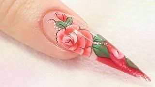 Rose Acrylic Nail Design Tutorial [upl. by Rhetta]