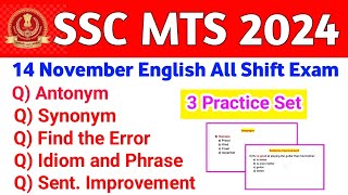 14 November English All Shift Exam  SSC MTS Exam Analysis 2024  SSC MTS Practice Set [upl. by Yentyrb187]