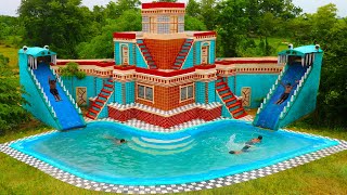 Full Video Building Villa House Twine Water Slide amp Design Swimming Pool For Entertainment Place [upl. by Anikal]