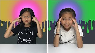 TWIN TELEPATHY SLIME CHALLENGE with IDENTICAL TWIN SISTERS JANET AND KATE 👯‍♀️ [upl. by Anilam]