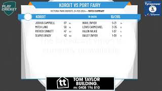 Warrnambool amp District Cricket Association  The Standard Div 2  Rd15  Koroit v Port Fairy  Day 1 [upl. by Casandra]