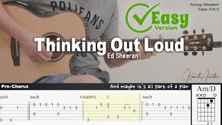 Thinking Out Loud Easy Version  Ed Sheeran  Fingerstyle Guitar  TAB  Chords  Lyrics [upl. by Ahsiema818]