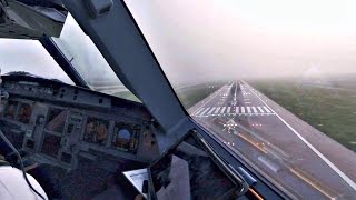 Airbus A320 COCKPIT VIEW  Low Visibility Landing at ATH  TERRAIN on Final  GoPro Pilots View [upl. by Enyt]