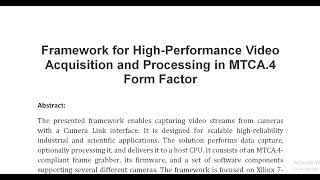 Framework for High Performance Video Acquisition and Processing in MTCA 4 Form Factor [upl. by Calvinna]