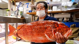 Japanese Street Food  GIANT RED CHINAMANFISH Okinawa Seafood Japan [upl. by Inafit]