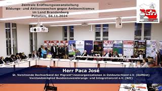 Eröffnungsveranstaltung Aktionswochen gegen Antisemitismus Brandenburg 2024 Grußwort Herr Paca José [upl. by Ilenay788]