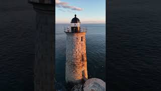 Sunset orbit around Whaleback Light in Kittery Maine lighthouse drone sunset mini4pro [upl. by Eob]