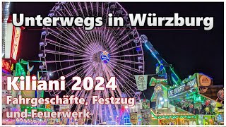 Kiliani 2024 in Würzburg  Fahrgeschäfte Festumzug und Feuerwerk [upl. by Ehcropal]