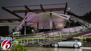 Strong winds topple gas station awning in Casselberry [upl. by Yauq]