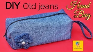 DIY BAG FROM OLD JEANS  diy tote bag from old jeans  Recycling Of Old Jeans Tutorial [upl. by Eilagam348]