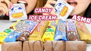 ASMR EATING CANDY ICE CREAM BARS SNICKERS TWIX MampMS REESES CRUNCHY  KimampLiz ASMR [upl. by Notla]