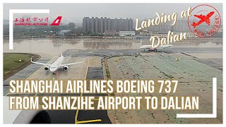 Shanghai Airlines Boeing 737 landing at Zhoushuizi International Airport DLC  Dalian from Rizhou [upl. by Zil830]