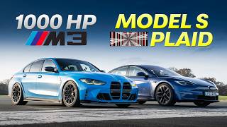 Drag Race 1000hp BMW M3 vs 1000hp Tesla Model S Plaid [upl. by Jez]