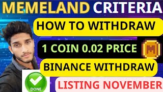 Memeland Airdop criteria bangla how to withdraw Memeland Airdop Memeland listing Memeland update [upl. by Oremo]