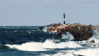 Stormy weather on the Baltic Sea A ship accompanied by a pilot boat goes out to sea [upl. by Zampino841]