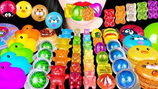 ASMR RAINBOW DESSERTS FROZEN HARIBO FRUITS JELLY MACARONS PEEPS MARSHMALLOW NERDS CANDY MUKBANG [upl. by Shel928]