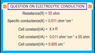 OQV NO – 327 Calculate the cell constant of the cell whose specific conductance is 0011 ohm1cm1 [upl. by Jezabelle]