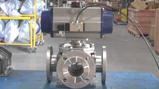 3 way Flanged Pneumatically Actuated Ball Valve [upl. by Ahsiened]