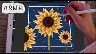 iPad ASMR  Painting a sunflower in Procreate 🇺🇦 [upl. by Elpmid]