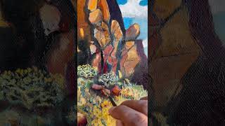 Adding sagebrush and details newmexicoartist painting landscapepainting blackmetal southwest [upl. by Etirugram838]