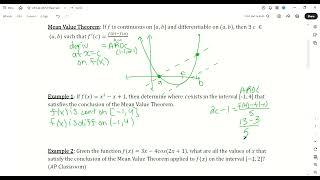 AP Calc AB 5 1 Mean Value Theorem [upl. by Kcirded]