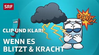 Gewitter Wie entstehen Blitz amp Donner  SRF Kids – Clip und klar  Für Kinder erklärt [upl. by Stanwin650]