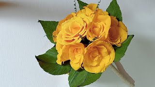 Yellow Rose Bouque  Artificial Flowers  Crepe Paper Flowers [upl. by Guillaume809]