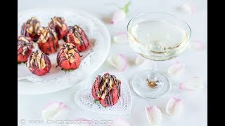 Peanut Butter Stuffed Chocolate Drizzled Strawberries  keto lowcarb sugarfree glutenfree [upl. by Ikim741]