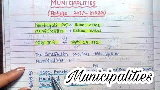 Municipalities  lec60  Handwritten notes  Indian Polity  An aspirant [upl. by Heady]