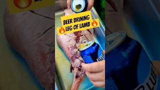 Beer Brine Leg of Lamb Meat Prep 🔥 food bbq brine beer lamb meat delicious nature outdoors [upl. by Shea164]