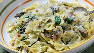 Farfalle Spinach Mushrooms and Pancetta  Rossellas Cooking with Nonna [upl. by Aiyotal]