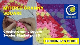 Easy Mitered Granny Square 3Color Tutorial  Part 5 of Granny Square Blanket for Beginners [upl. by Gallager]