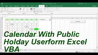 Calendar With Public Holiday Userform Excel VBA [upl. by Lanza]