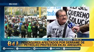 Derrame de petróleo de Repsol pescadores afectados por incidente en 2022 protestan en av Arequipa [upl. by Endres]