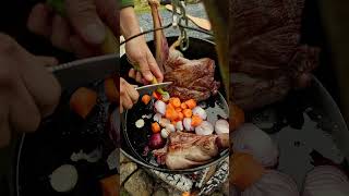 Whole Deer Leg Grilled in the Wildoutdoorcooking cooking asmr food chef deer [upl. by Cirtap193]